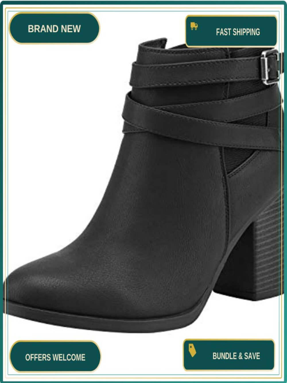 Chunky High Heel Ankle Booties Women Faux Leather Block Heel Closure